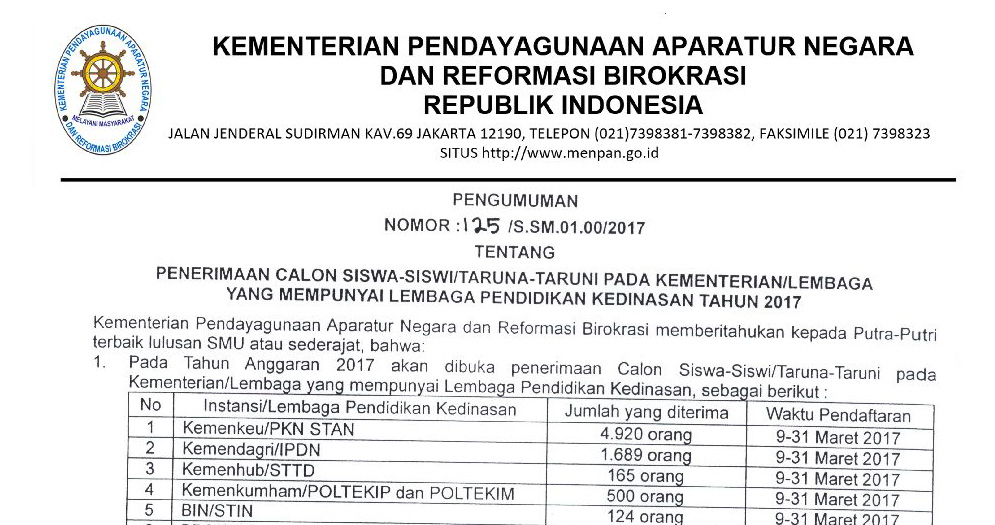 Pengumuman penerimaan Calon Siswa-Siswi Lembaga Pendidikan Kedinasan 73ipdn.jpg